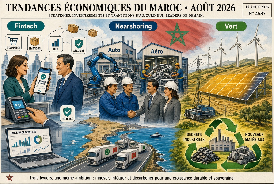 Fintech, nearshoring auto-aéro et énergie verte les 3 tendances 2026 au Maroc