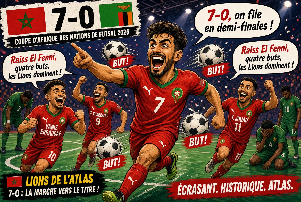 CAN de futsal 2026  le Maroc écrase la Zambie et file en demi-finales